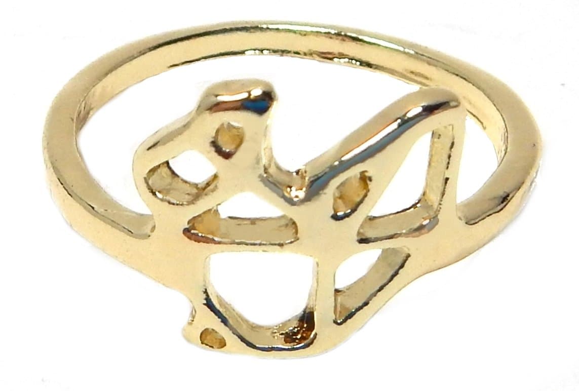 Geometric Squirrel Ring, Minimalist Origami Lines Chipmunk Fashion Ring, Gold-tone, Costume Jewelry