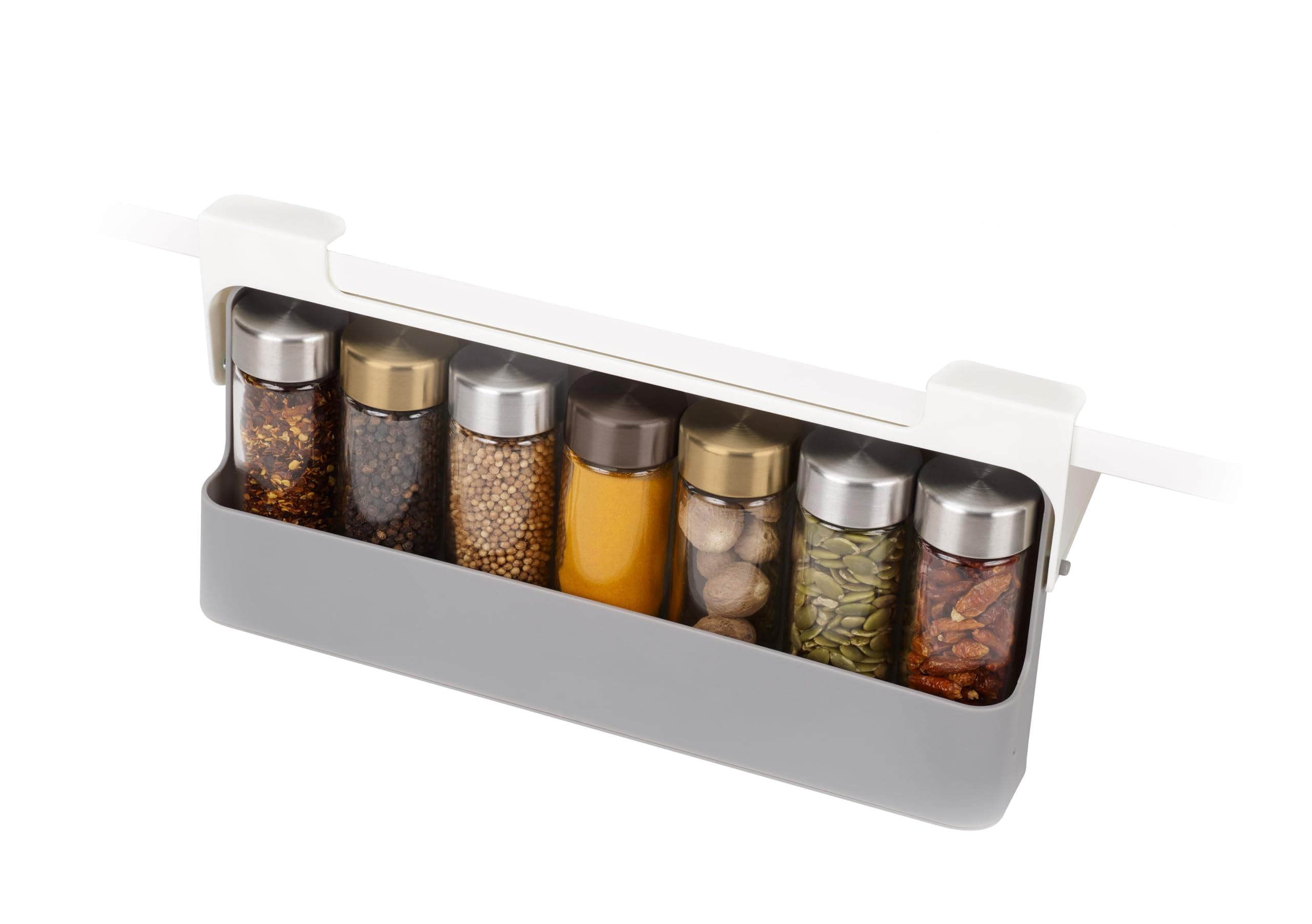 Spice Rack Organizer - Under-Shelf Kitchen Cabinet Storage Solution for Spices, Grey