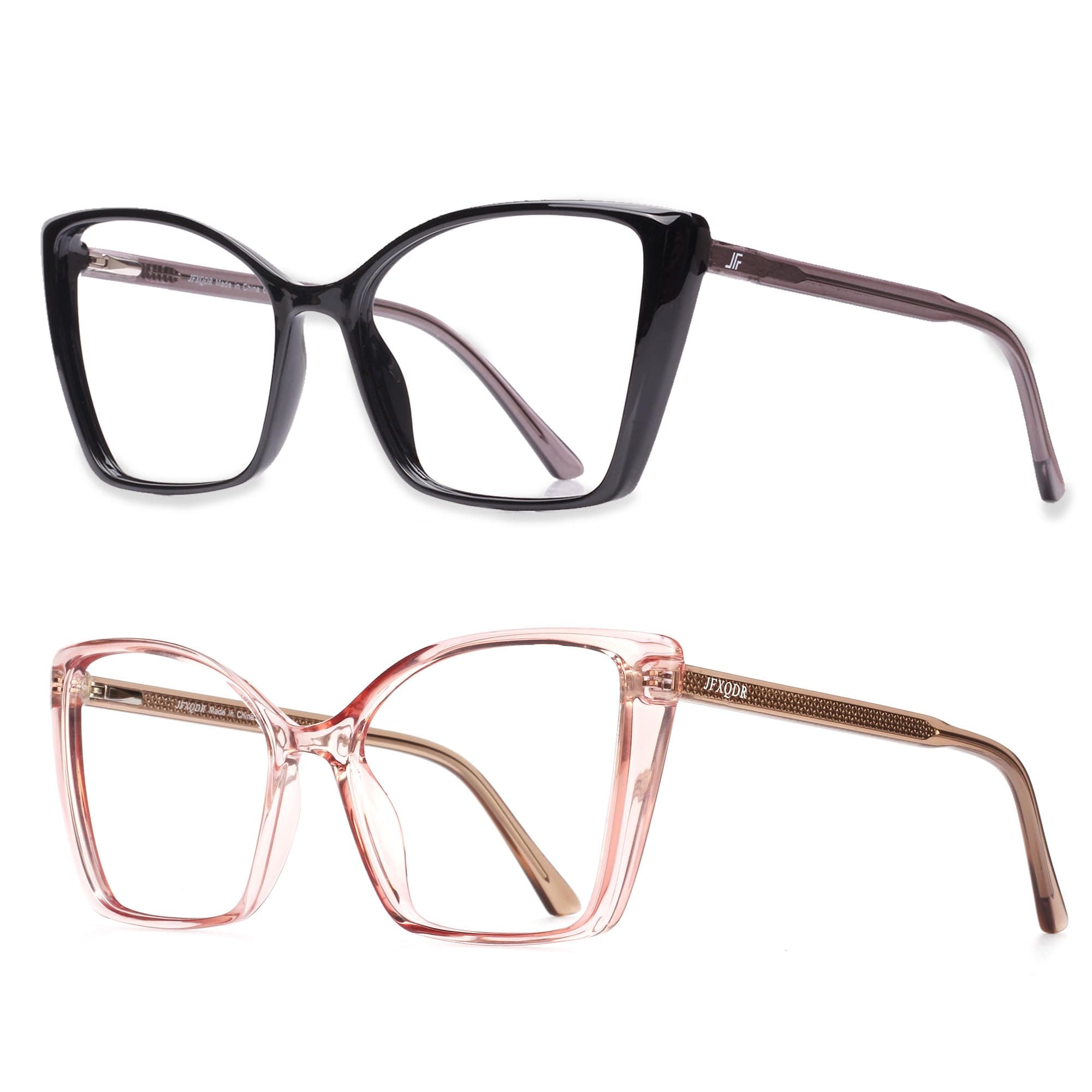 2 Pack Blue Light Blocking Glasses for Women, Oversized Trendy Cat Eye Computer Gaming Glasses Anti Glare & UV Glare RF6204 (Black + Clear Pink Cateye Frame)