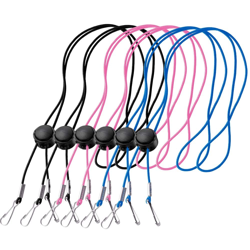 HIGO 6 Pack Adjustable Length Face Mask Lanyard Handy Convenient Safety Mask Holder Comfortable Around Neck Facemask Rest Neck Strap for Earloop Easy On & Off BLUE PINK BLACK Adjustable Length Lanyard