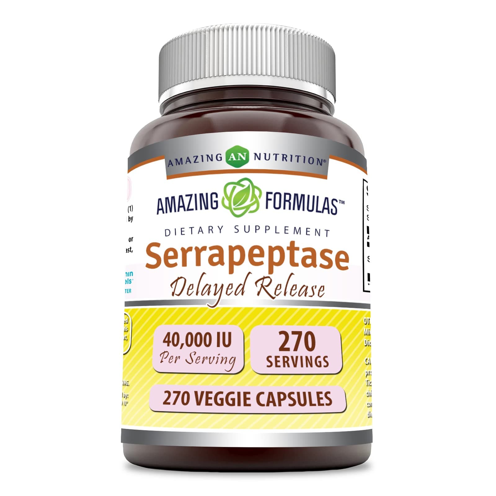 Amazing Formulas Serrapeptase Supplement | 40,000 IU | Veggie Capsules | Non-GMO| Gluten Free | Made in USA (270 Count)