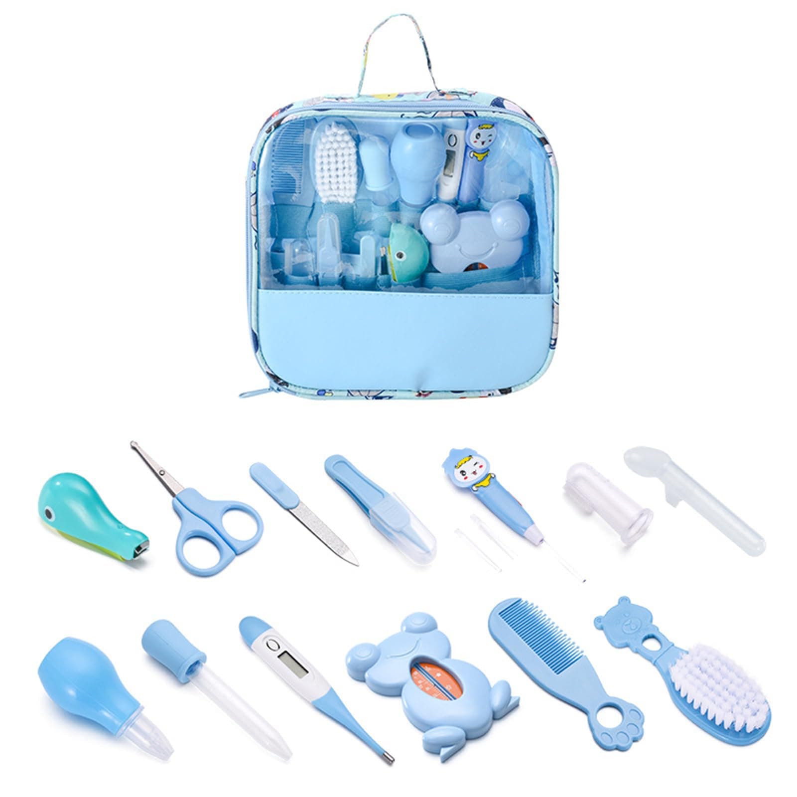 Juformin 2024 Upgraded 13 in 1 Baby Grooming Kit, Infant Safety Care Set with Hair Brush Comb Nail Clipper Nasal Aspirator,Baby Essentials Kit for Newborn Girls Boys（Blue）