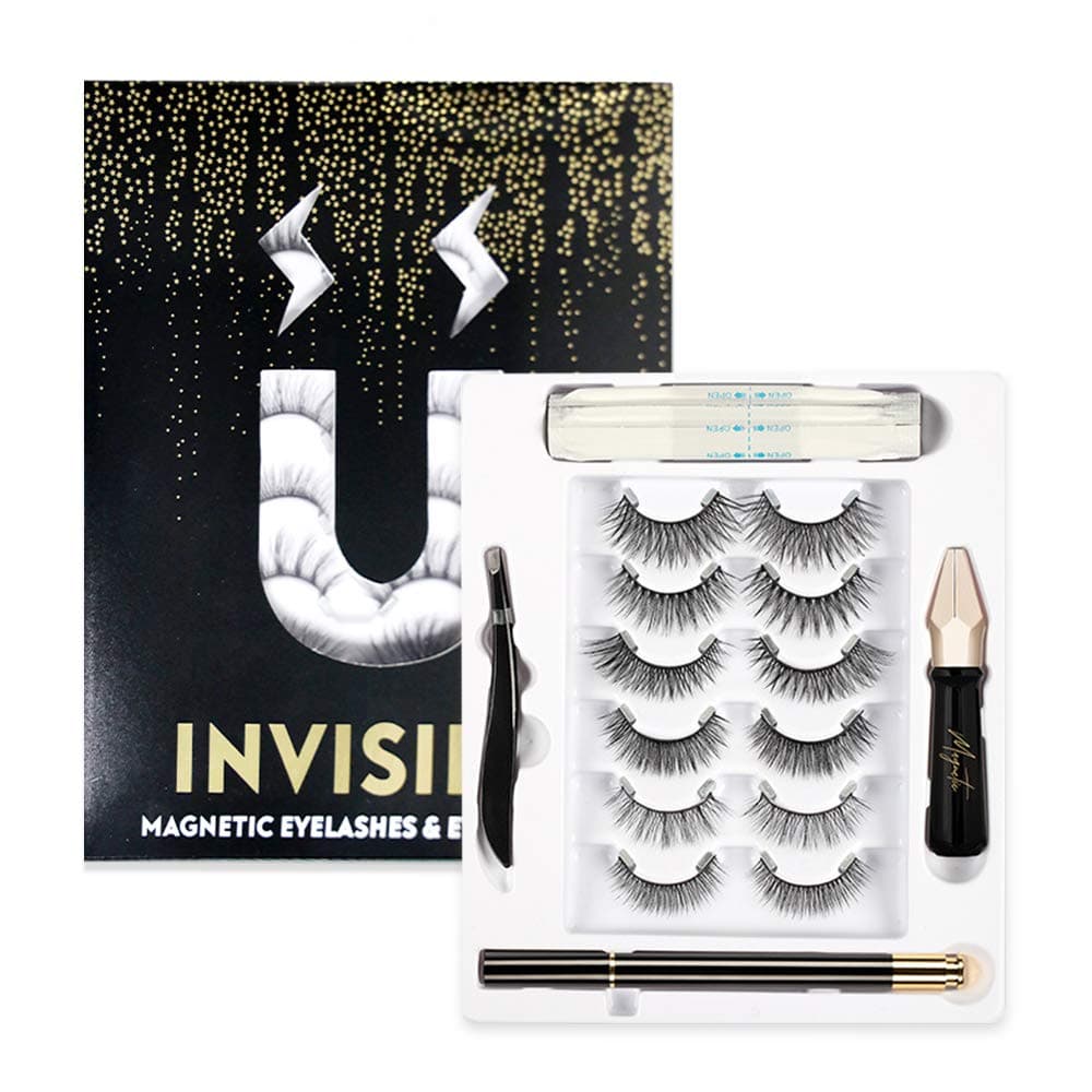 [Upgraded] Reusable Magnetic Eyelashes Kit, 6 Pairs Magnetic Eyelashes 3D of Magnetic Lashes with Tweezers, Natural False Eyelashes and Waterproof Magnetic Eyeliner Pen Liquid Eye Liner Pen