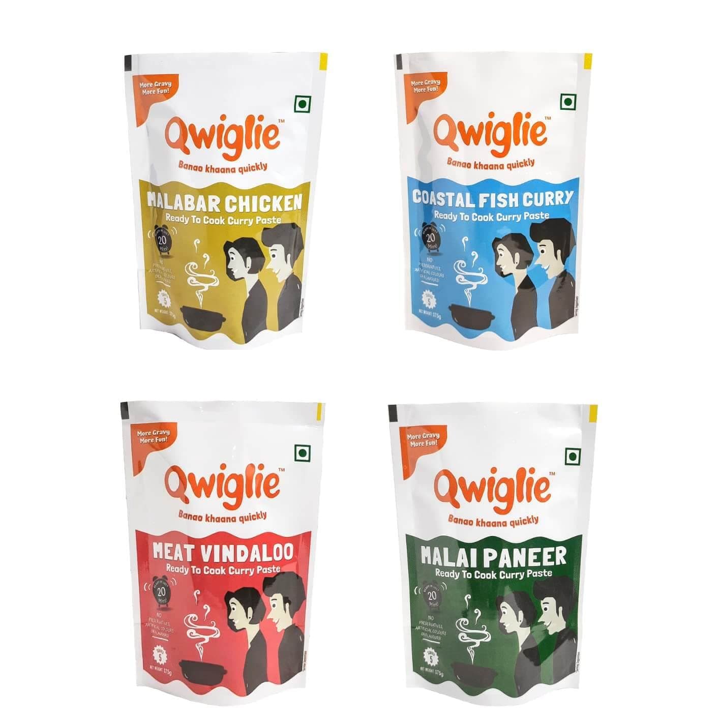 Ron Foods Qwiglie Combo of Meat Vindaloo | Malabar Chicken | Malai Paneer | Coastal Fish Curry