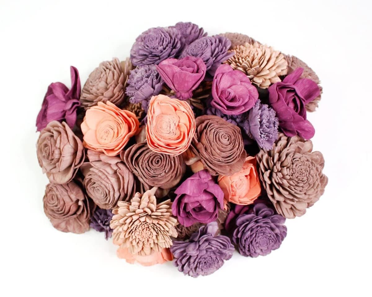 Sola Wood Flowers Multicolor Amarillo Sky Dyed Assortment - Inspired by The Colors of Sunset - Random Flower Sizes 2" to 3" 25 Pack