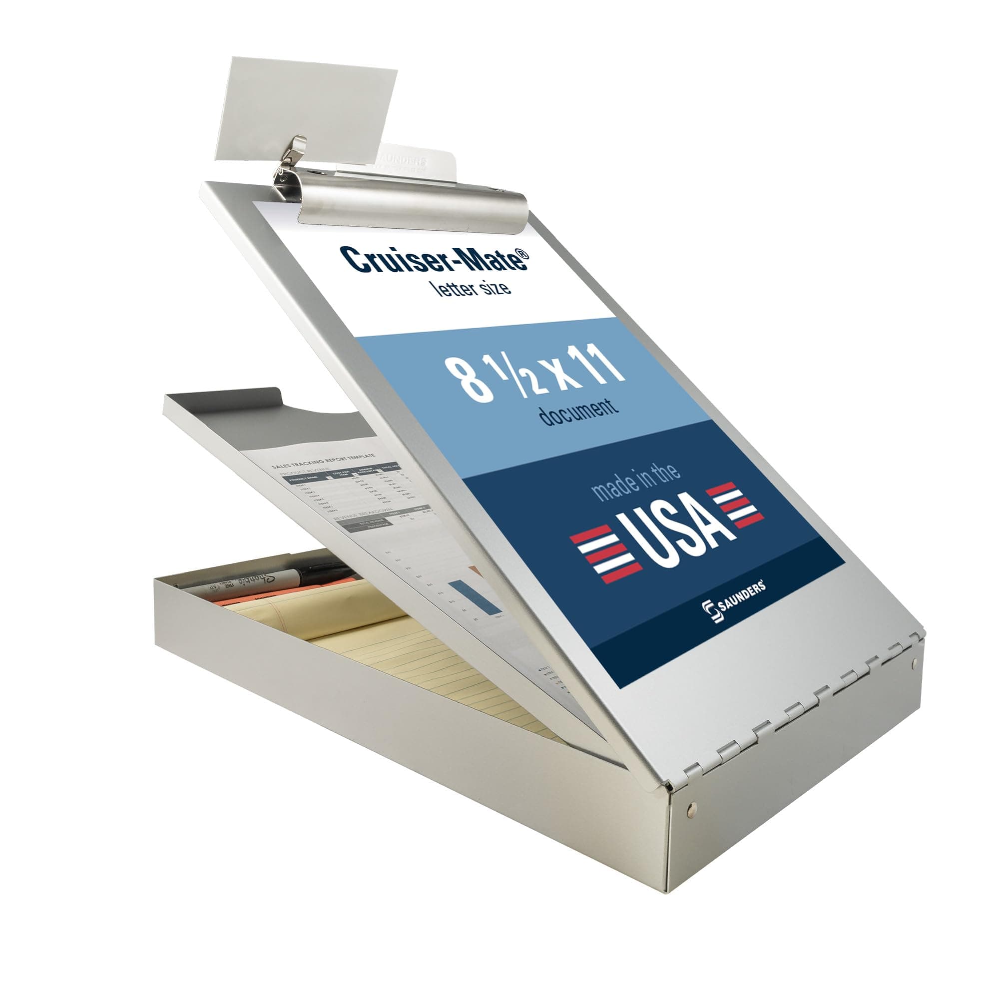 Saunders Cruiser-Mate Heavy Duty Aluminum Dual Storage Clipboard, Letter Size 8.5x11 Metal Form Holder with High Capacity Clip, Rugged Ticket Board for Police Patrol & Contractors, Made in USA