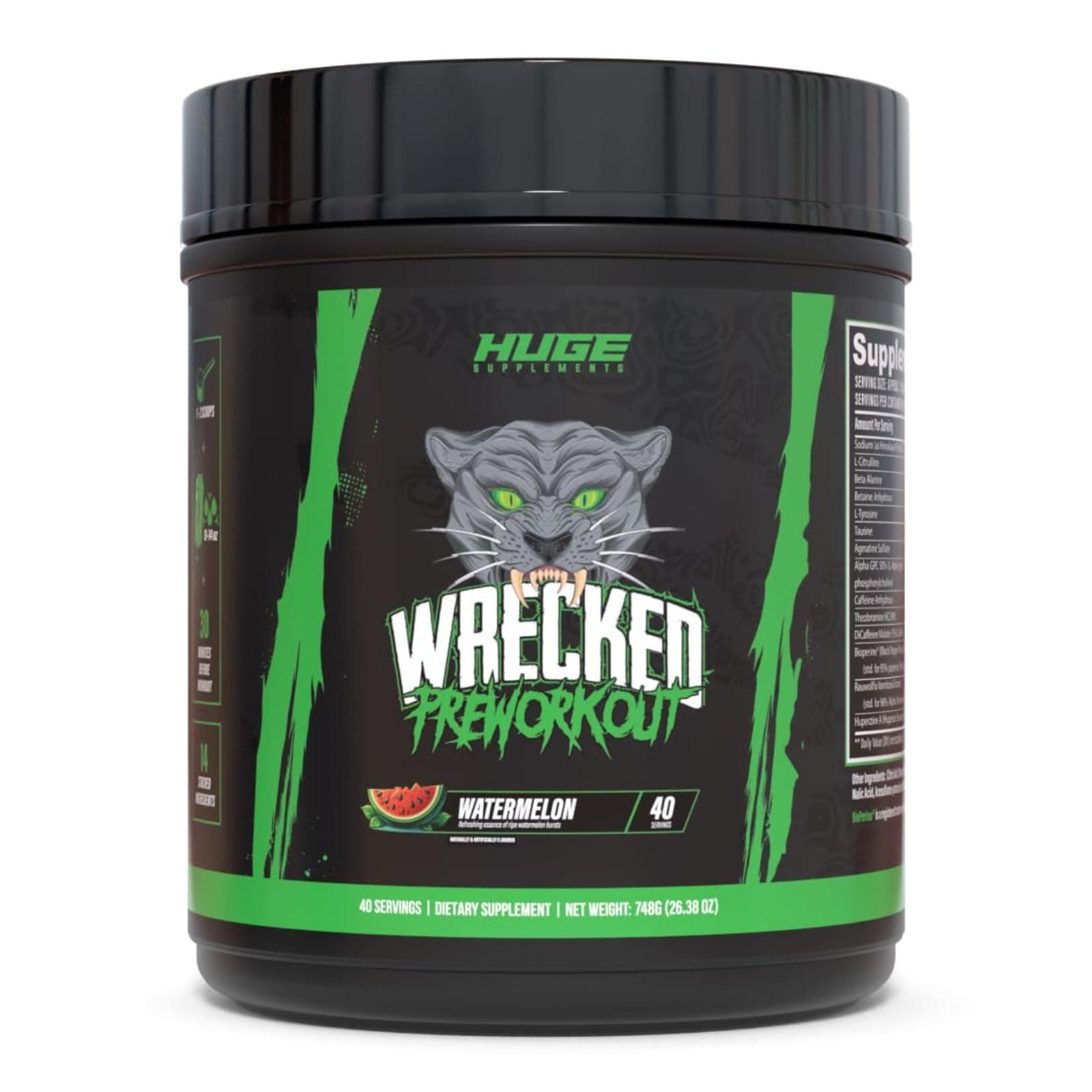 Wrecked Pre Workout Powder, Advanced Formula, Boosts Energy, Focus, Pumps & Performance, 10g L-Citrulline, 6.4g Beta Alanine, 5g Tyrosine, 1g Alpha GPC, 375mg Fast-Acting Caffeine & More (Watermelon)