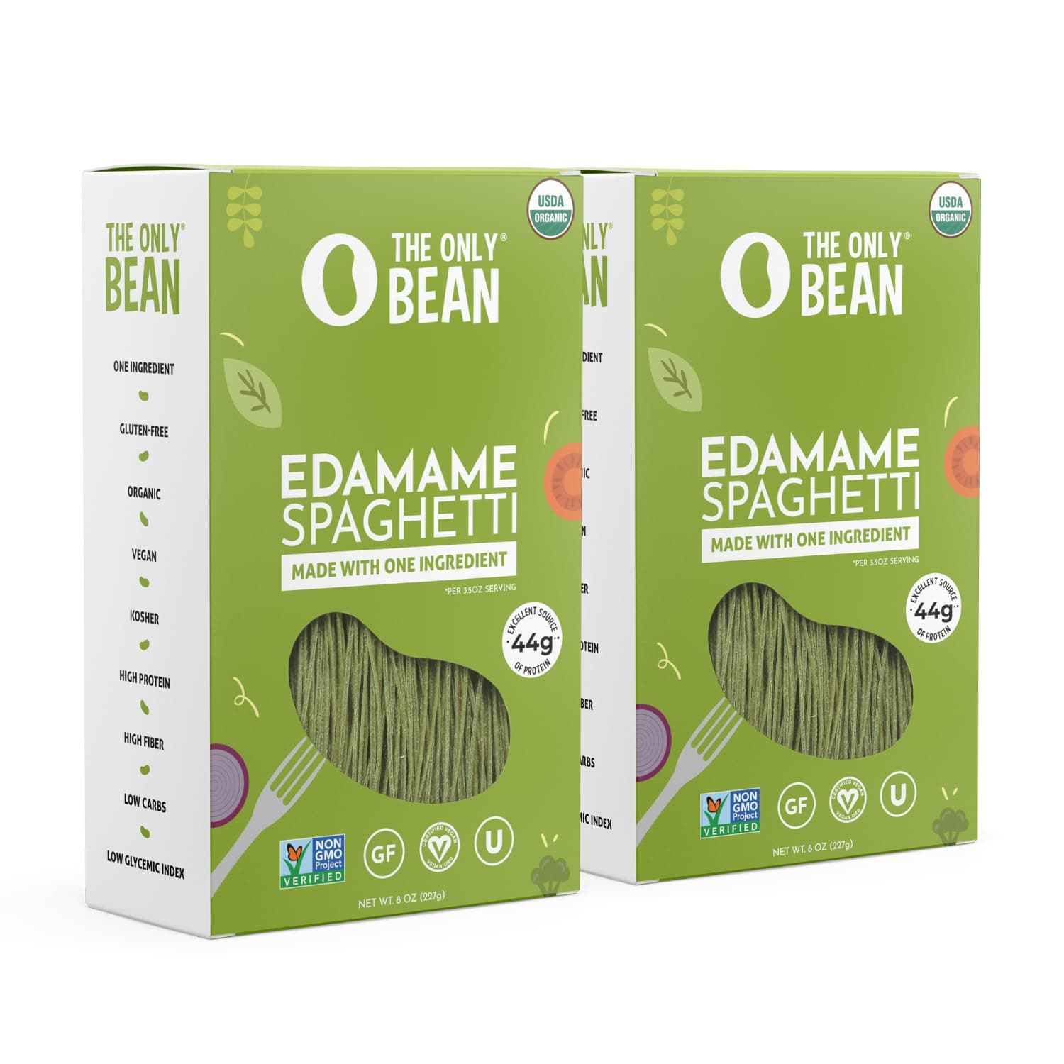 The Only Bean - High Protein Pasta Edamame Spaghetti Noodles - Gluten Free Pasta, Low Carb Pasta Organic, Keto, Low Carb Noodles, Protein Noodles, Healthy, Certified USDA Organic, 8oz (Pack of 2)