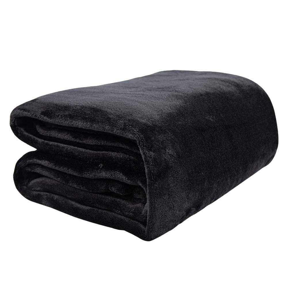 EDITEXTILE Flannel Fleece Blankets Throw Size Black Throw Blankets for Couch or Bed - Microfiber Flannel Fuzzy Blanket for Adults or Kids Super Soft and Warm Plush Solid Color 300GSM (50'' x 70'')
