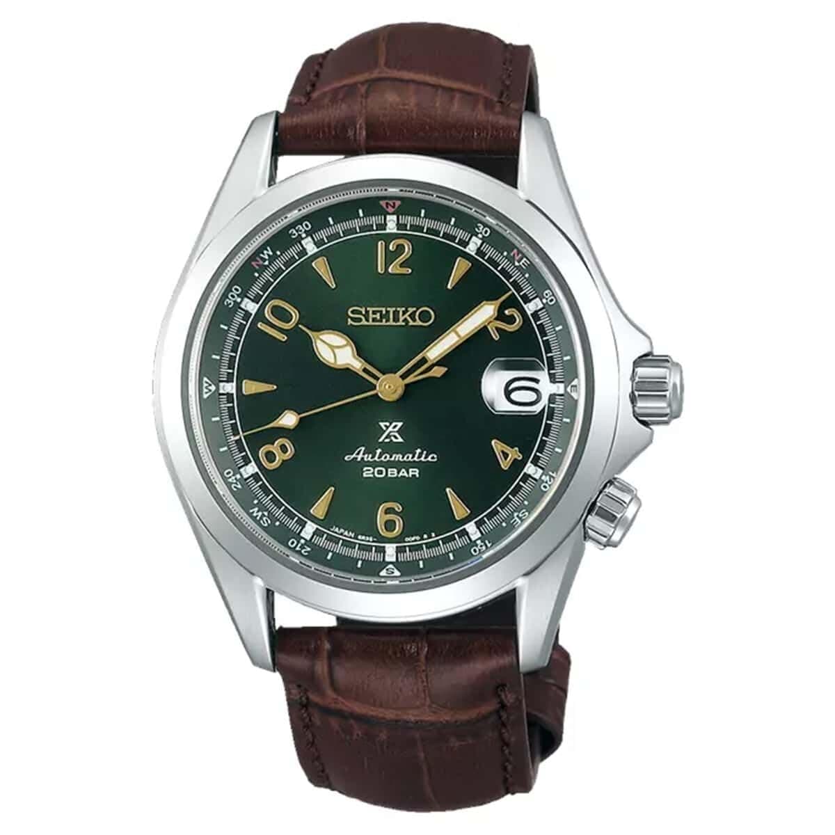 Seiko Leather Prospex Analog Green Dial Men Watch-Spb121J1, Brown Band