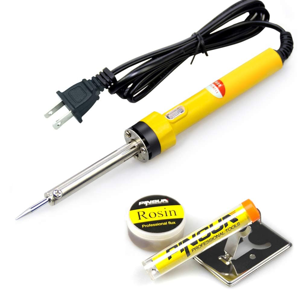 Soldering Iron, Soldering Iron Kit Electronics 60W 110V, Chrome Plated Steel Straight Tip Head Design with Power Indicator Light, Solder Wire 1.0mm Dia, Rosin, Cleaning Sponge, Holder