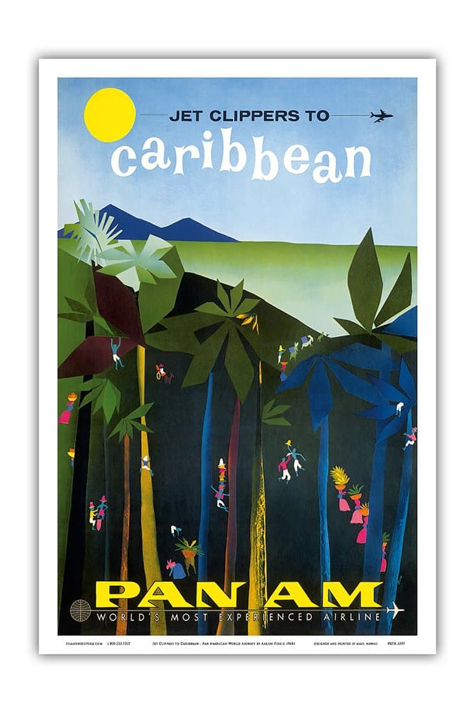 Pacifica Island Art - Jet Clippers to Caribbean - Pan American World Airways - Vintage Airline Travel Poster by Aaron Fine c.1960s - Master Art Print - 12in x 18in