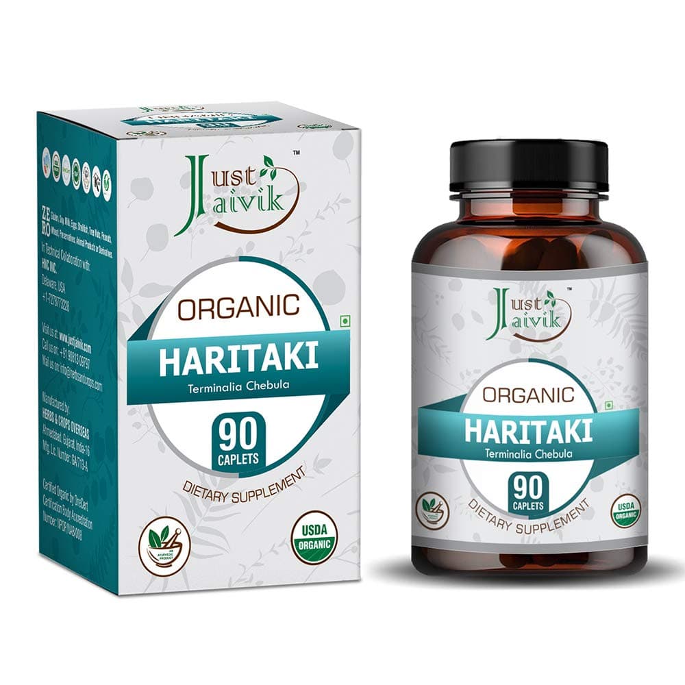 Organic Haritaki (Terminalia Chebula) Tablets As Dietary Supplements - 750mg (90 Tablets) | Detoxification & Rejuvenation for Vata