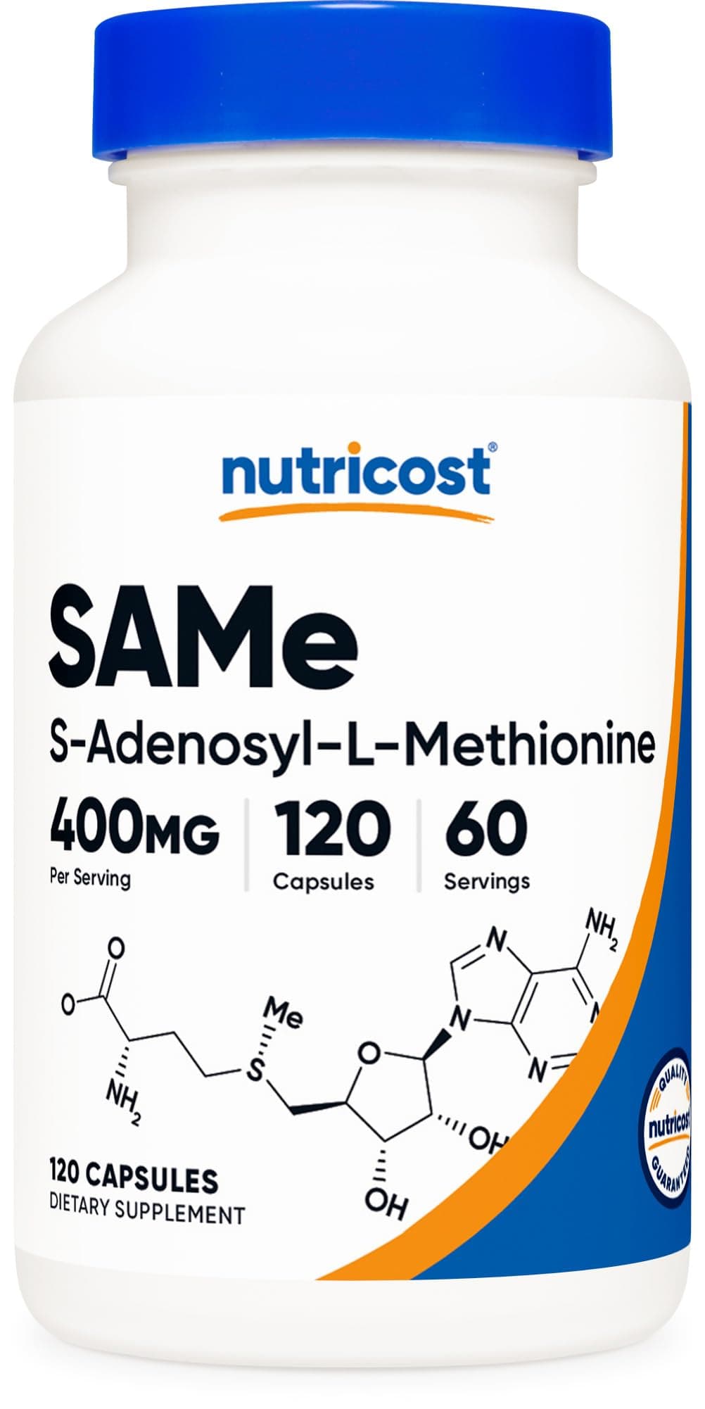 Nutricost SAM-e (S-Adenosyl-L-Methionine) 400mg Per Serving, 60 Servings, 200mg Per Capsule, 120 Capsules - Non-GMO, Gluten Free Same, Vegetarian