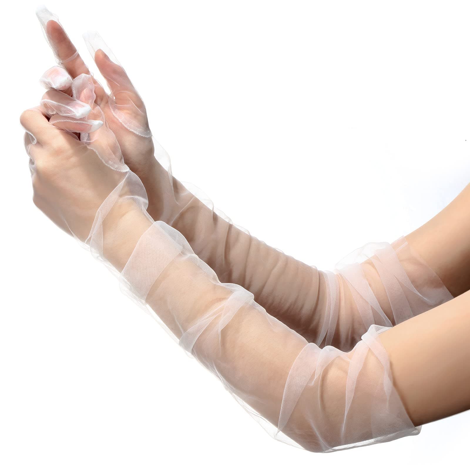 Women's Long Mesh Tulle Gloves 27'' Sheer Party Opera Elbow Length for Wedding Bridal Dance