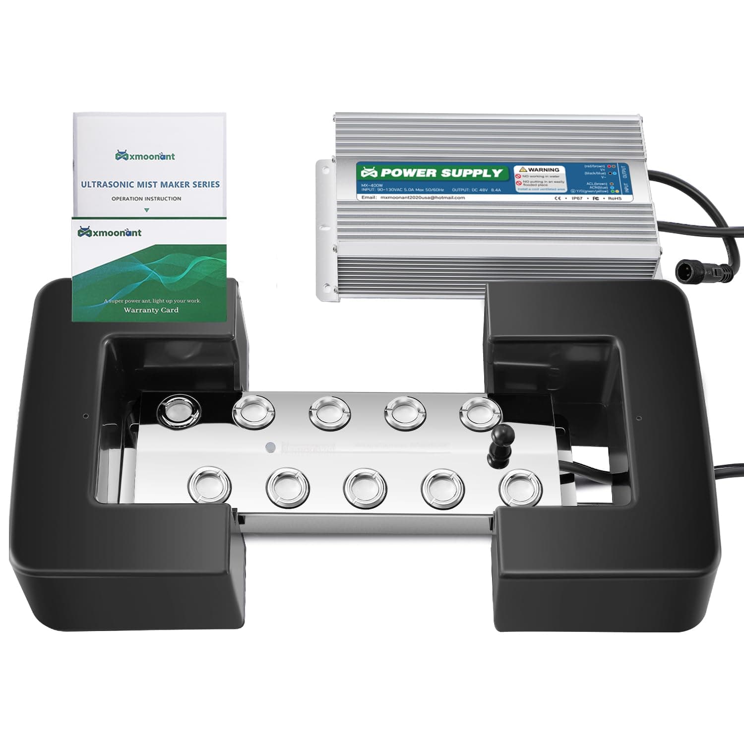 Mxmoonant Mist Maker 10 Head Ultrasonic Pond Fogger 7000ml/H Mist Humidifier with Float 400W Power Supply for Landscape Vegetable Preservation Scenic Magical Atmosphere