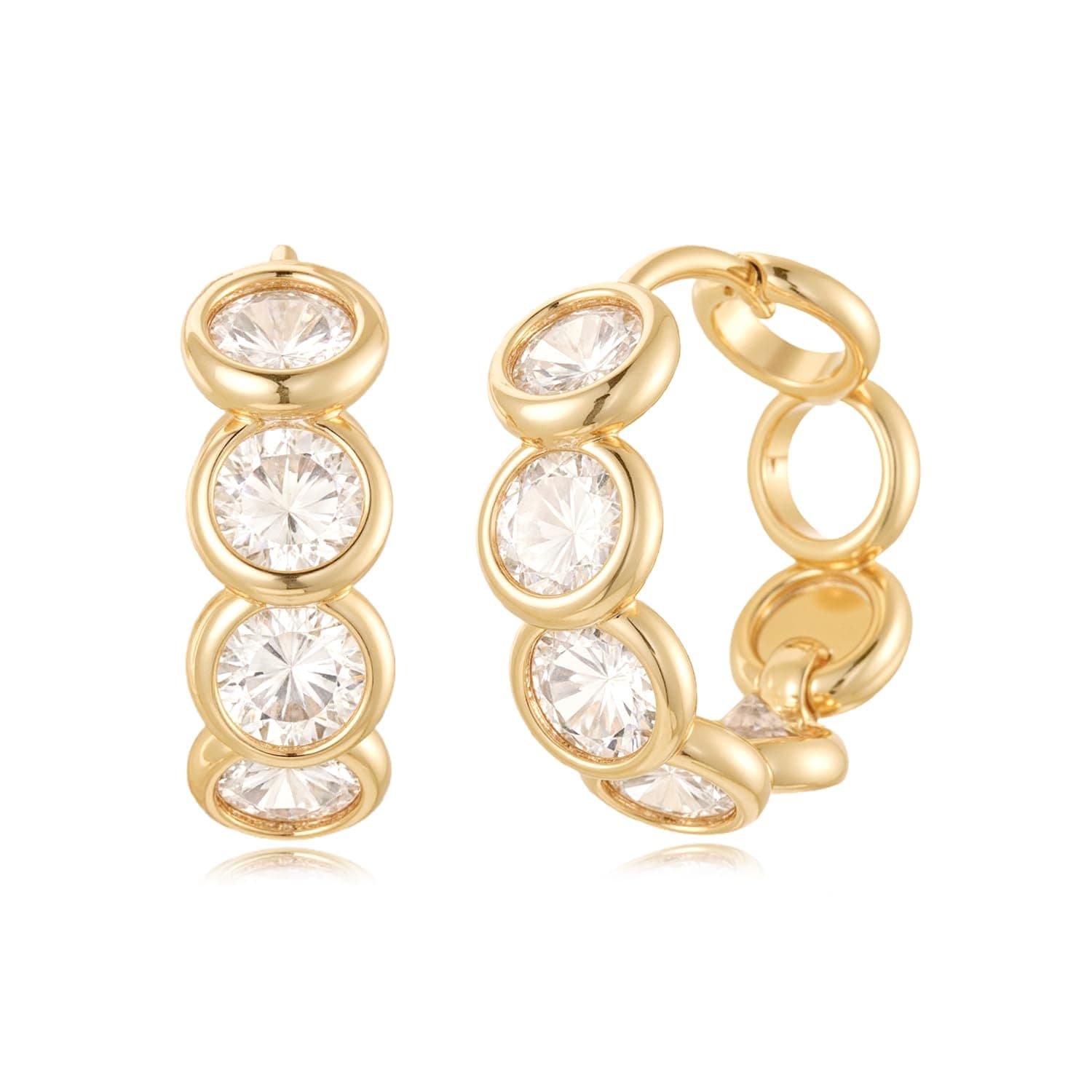 Women Gold Earrings Huggie Hoop Cubic Zirconia 14K Gold Plated Small Simple Hypoallergenic Everyday Jewelry