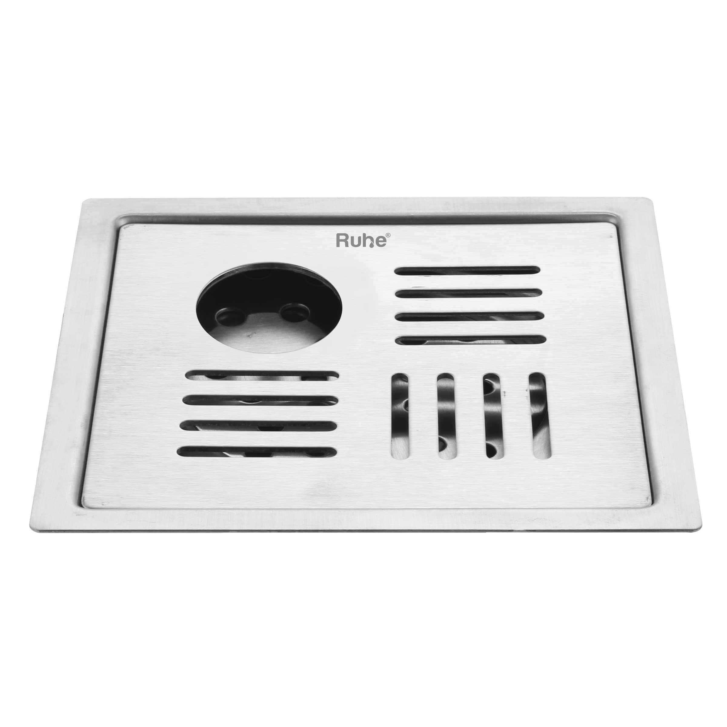 Ruhe® Pluto Square Premium Stainless Steel Flat Cut Floor Drain (5 x 5 Inches) with Hole | Floor Drainer for Bathroom, Kitchen and Balcony, Waste Water Drain Jali | Glossy Finish