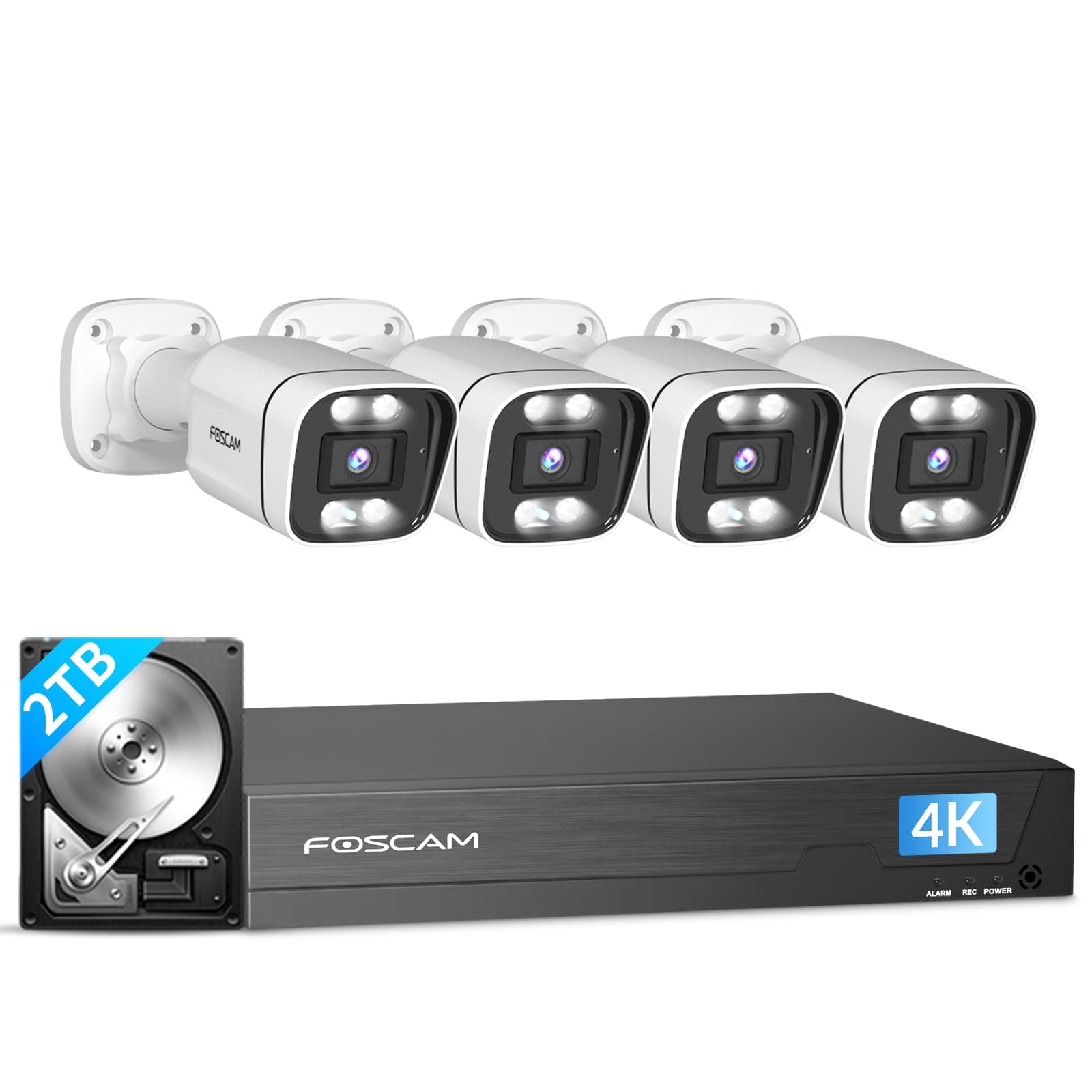 FOSCAM 4K NVR System with 4 Bullet IP PoE Cameras