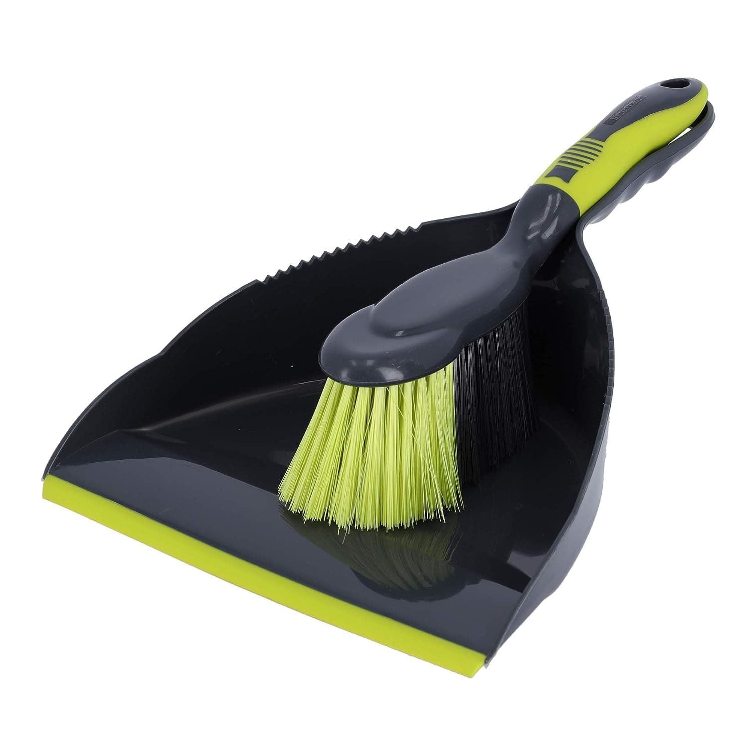 RF2367GR Dust Pan & Brush Set - Portable Hand Broom with Durable Stiff Bristles Having Frayed and Angled Tips | Hanging Loop Cleaning Tool Perfect for Home or Office Use