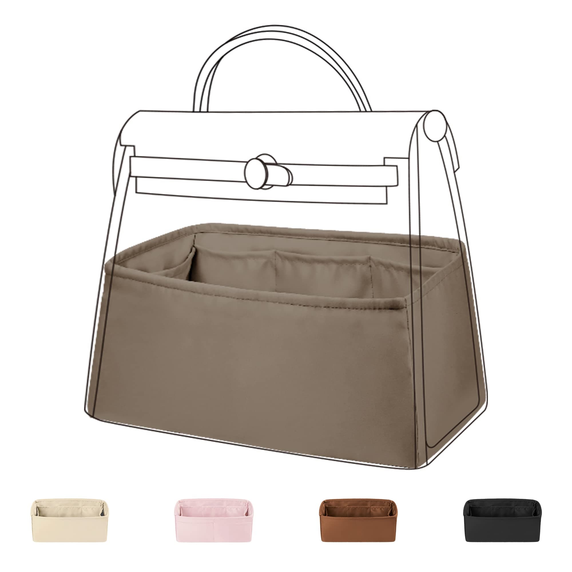 DGAZ Silk Purse Organizer Insert Fits Hermes Herbag 31/39/50 Bags, Luxury Handbag & Tote Organiser, Simplicity bag insert（Etoupe grey,H31）