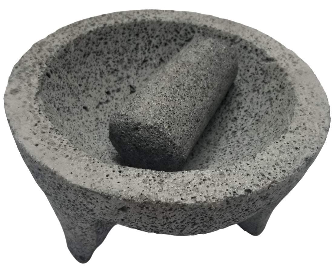 Mexican Molcajete with Temolote Artisanal Volcanic Rock Texture Stone Tool Used to Crush and Grind Spices Ideal to Prepare Guacamole and Sauces 8 In