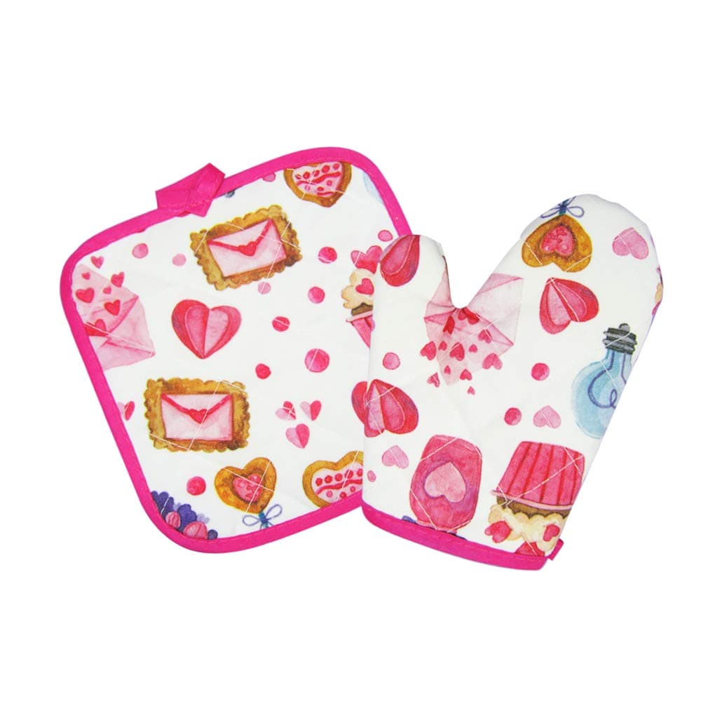VMNlooking Cupcake Print Pot Holders and Oven Mitts/Glove for Kids