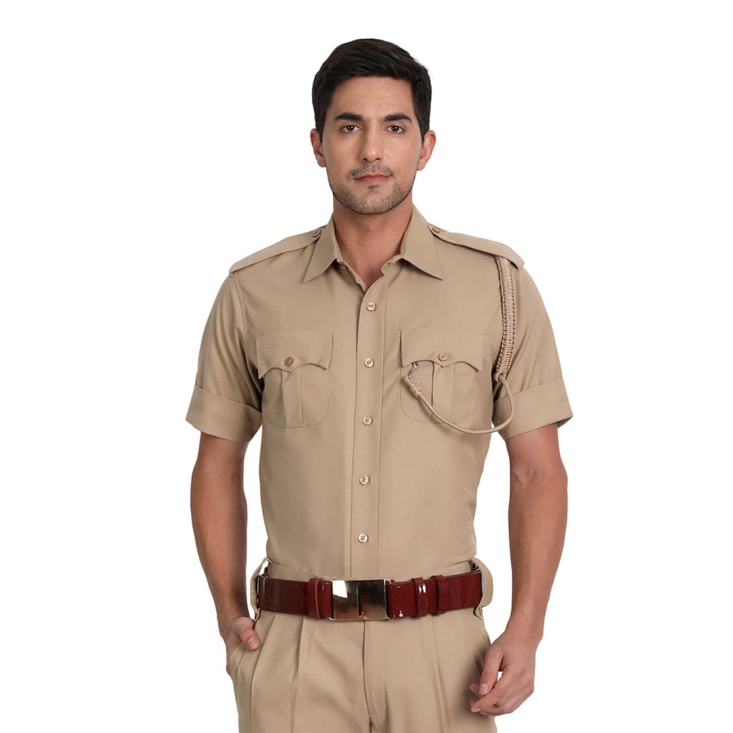 uniformer Khaki Police Half Sleeves Shirt for Men | Men's Durable & Comfortable Uniform | Breathable & Lightweight | Ideal for Police | Easy to Maintain