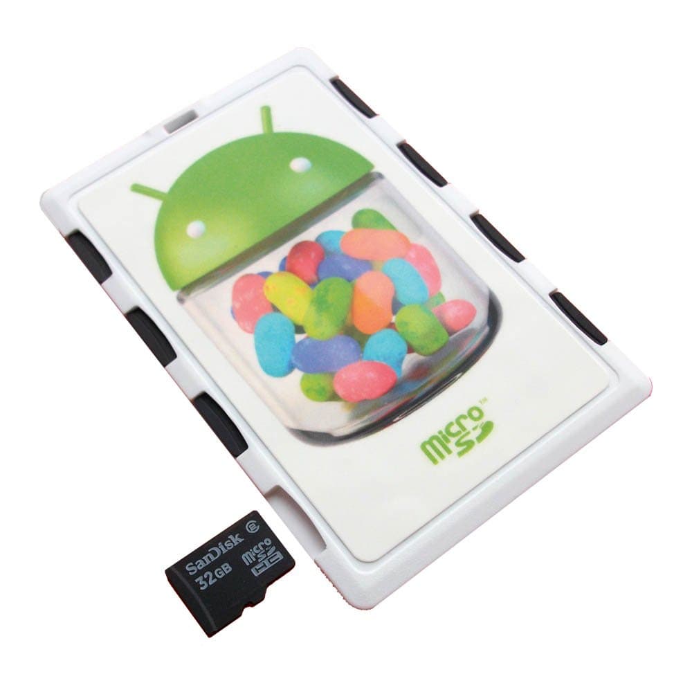 micro8 microSD Memory Card Holder WHITE ANDROID JELLY BEAN Edition (Ultra thin credit card size case, writable label)