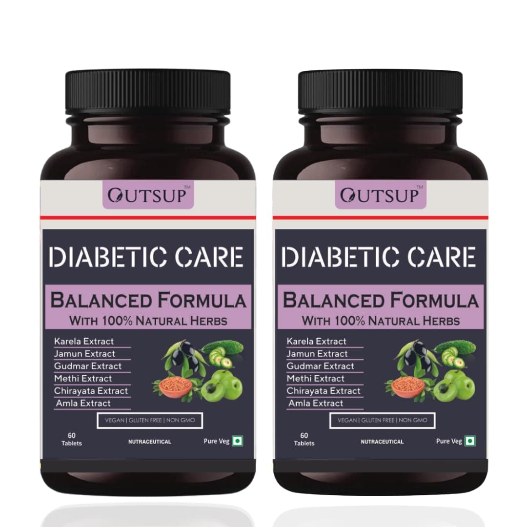 Outsup Diabetic Care Supplements For Men & Women with Karela, Gudmar, Jamun and More I Manages Diabetes & Blood Sugar Levels - 60 Veg Tablets(Pack of 2)