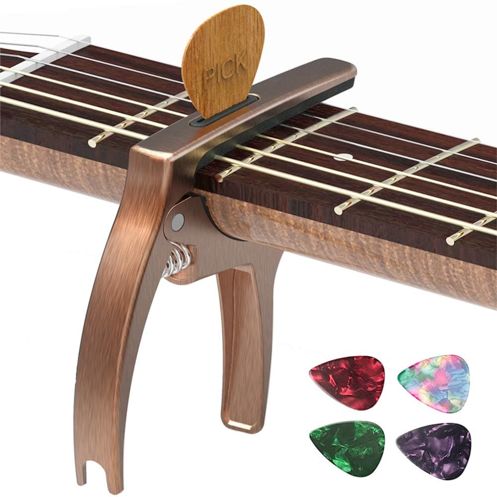 3in1 Guitar Capo for Acoustic and Electric Guitars(with bag&picks)-Strings Accessories-Bronze