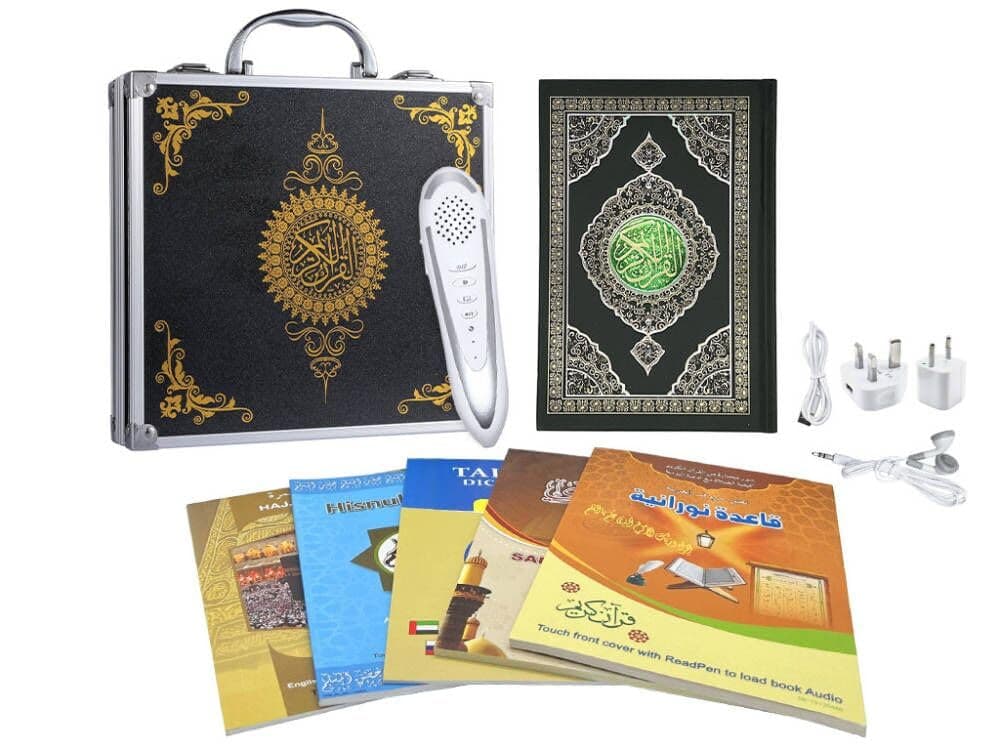 Muslim Quran Pen Qur'an Reading Pen,Word by Word Function Digital Koran Pen 5 Small Learning Books with English Arabic Urdu, French, Spanish, German etc.