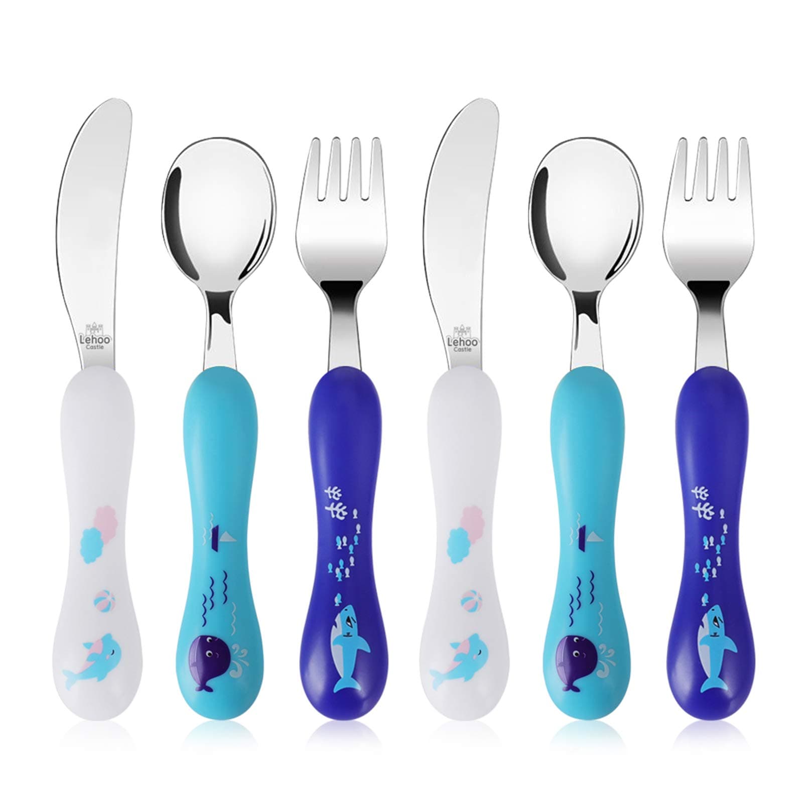 Lehoo CastleKids Cutlery 2-4 Year Old, 6pcs Stainless Steel Toddler Cutlery Set, Children's Cutlery Set Incudes 2 x Spoons, 2 x Forks, 2 x Knives