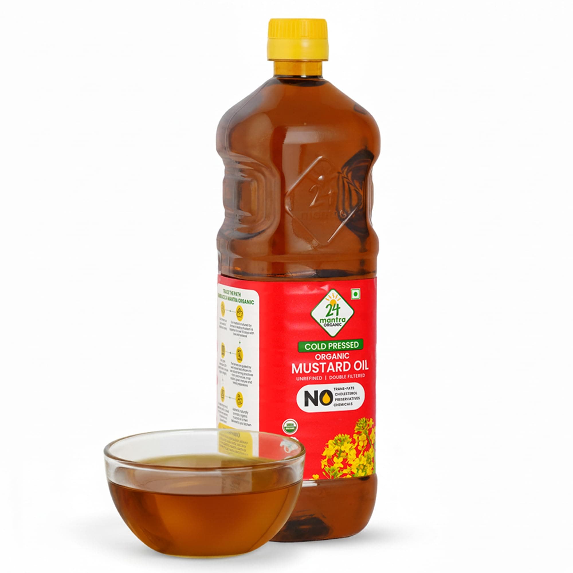 Unrefined Mustard Oil/Sarson Oil/Avanune - 100% Organic | Chemical Free & Pesticides Free | Double Filtered | Expeller Pressed