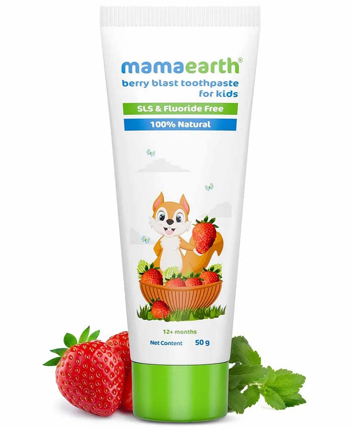 Mamaearth Natural Strawberry Baby Toothpaste | Gently Cleanses Teeth & Gums | Fights Cavities & Tooth Decay | Fluoride Free | Ideal Age 1 to 4 Years | Safe If Swallowed | 1.76 Oz/50g