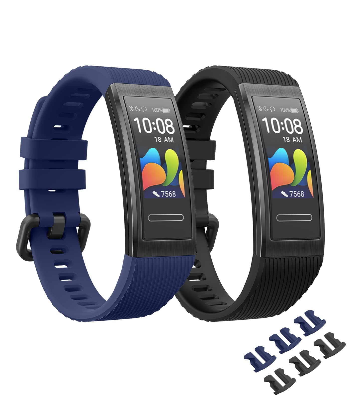 2 Pack Straps Compatible with Huawei Band 4 Pro/3 Pro/3, Soft Silicone Replacement Watch Band Sport Wristband with Fasteners for Women Men