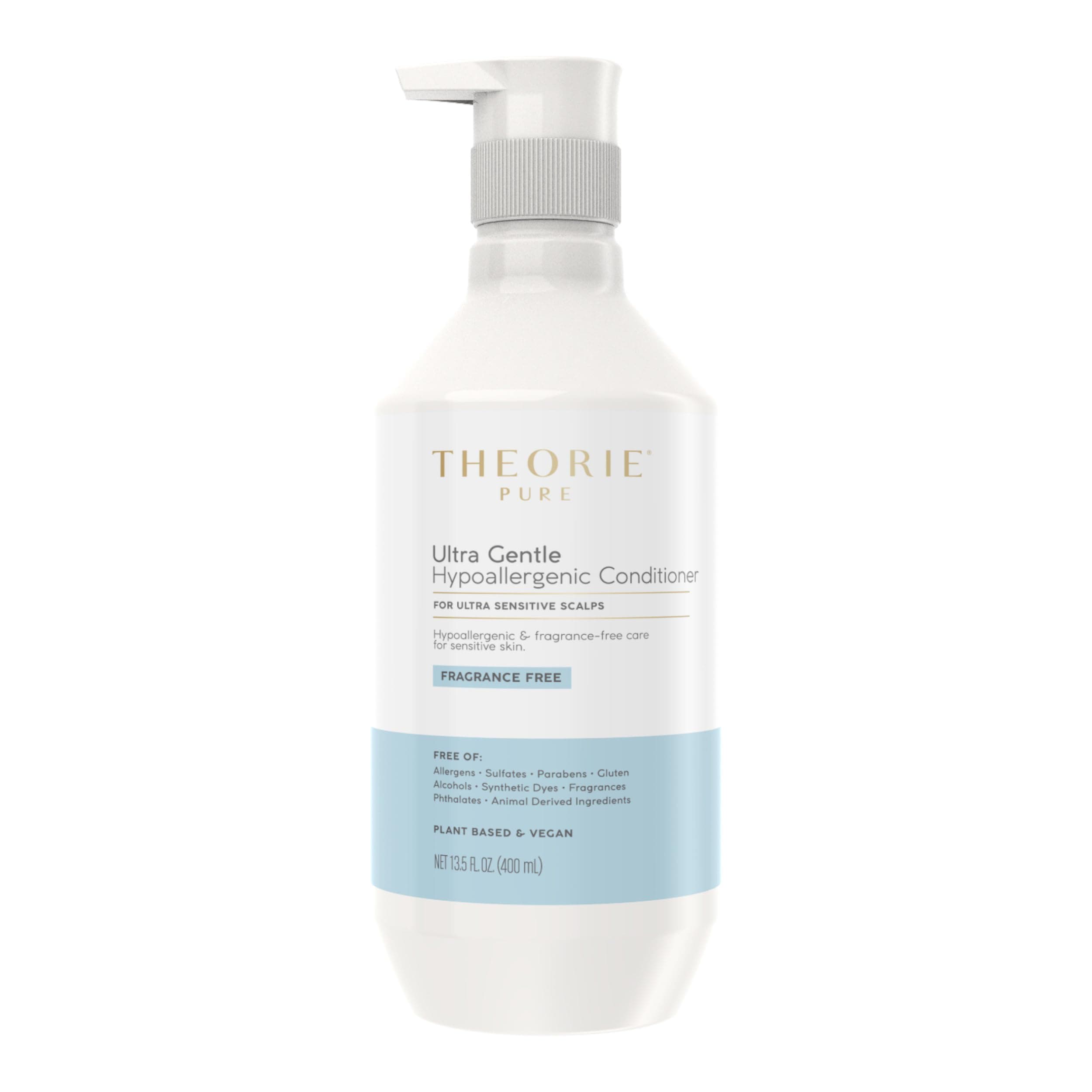 Theorie Pure Ultra Gentle Hypoallergenic Conditioner - Plant Based & Vegan - Conditions, Soothe Itchy & Allergy Prone Skin - Fragrance-Free - Ultra Sensitive Scalp, Pump Bottle - 400mL