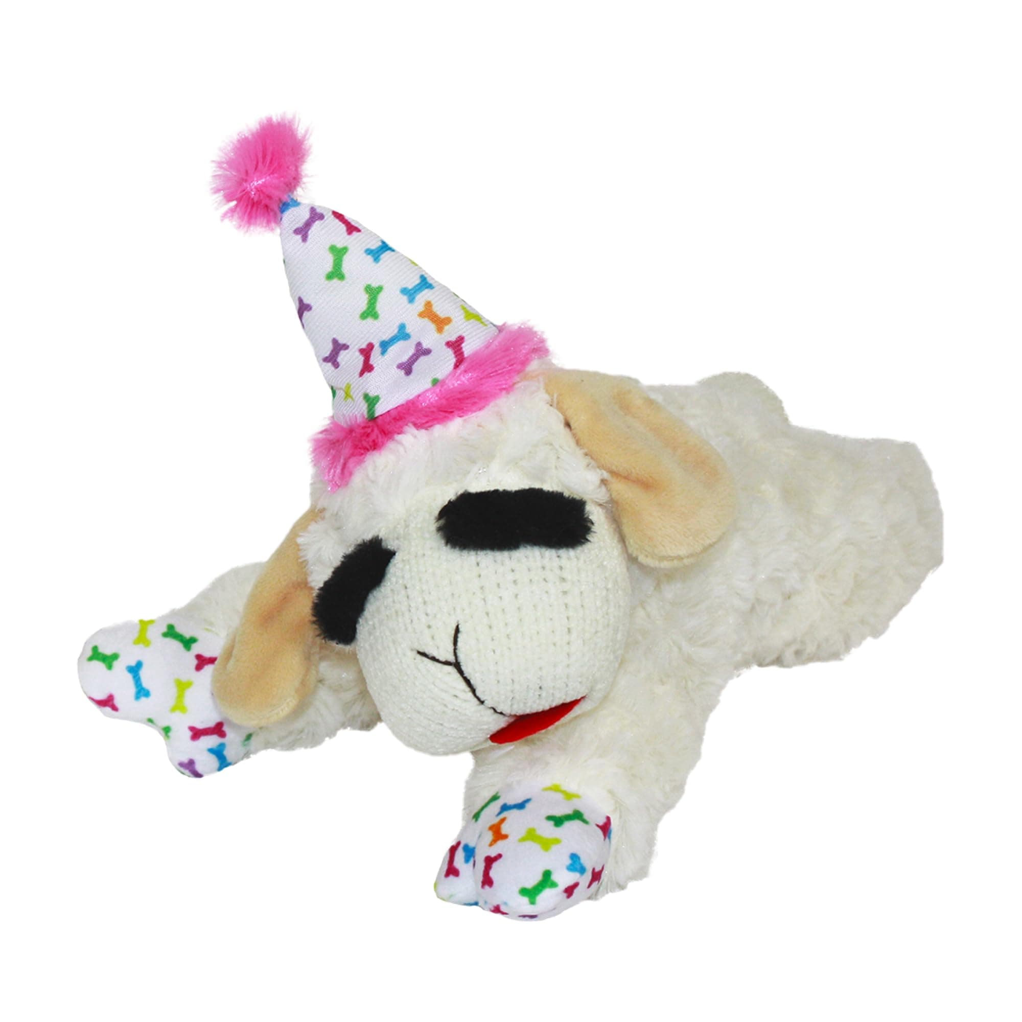 Lamb Chop Dog Toy with Birthday Hat, Pink, 10.5"