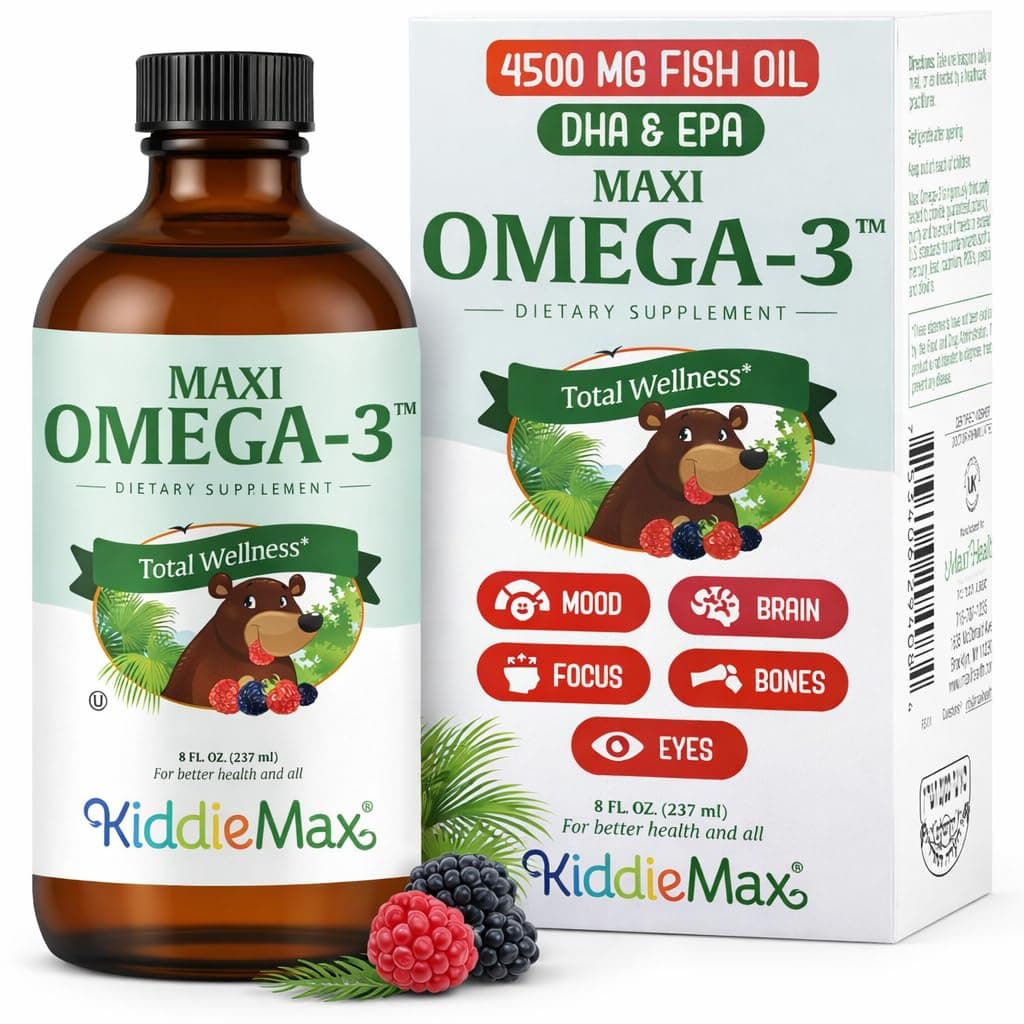 Omega 3 for Kids Supplement – Kosher Omega 3 Kids Fish Oil Liquid with DHA & EPA – Liquid Fish Oil Supplement with Fruity Burst Flavor to Support Mood, Brain, Focus, Bones & Eyes (8 oz)