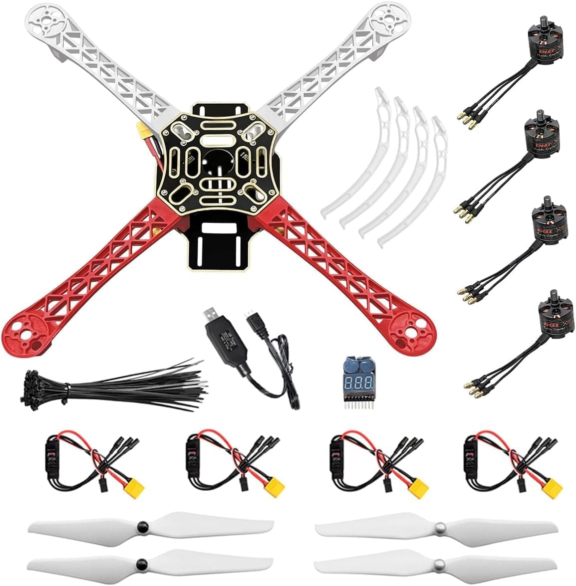 HAWK’S WORK F450 Drone Kit to build, DIY Quadcopter Set, Frame + ESC + Brushless Motor + Prop + Accessory + Guild Book & Video (D)