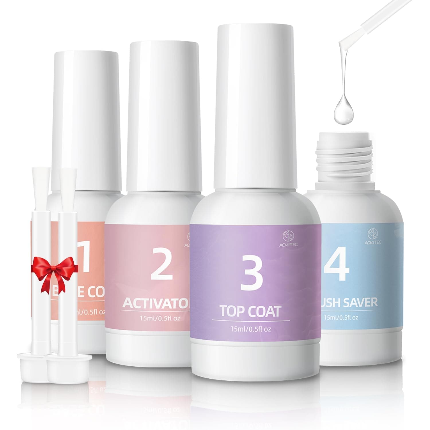 Aokitec Dip Powder Liquid Set, Dip Base Top Activator Brush Saver for Dip Powder Nail Kit Nail Dipping Powder Starter Kit Nail Liquid for Dip Nails