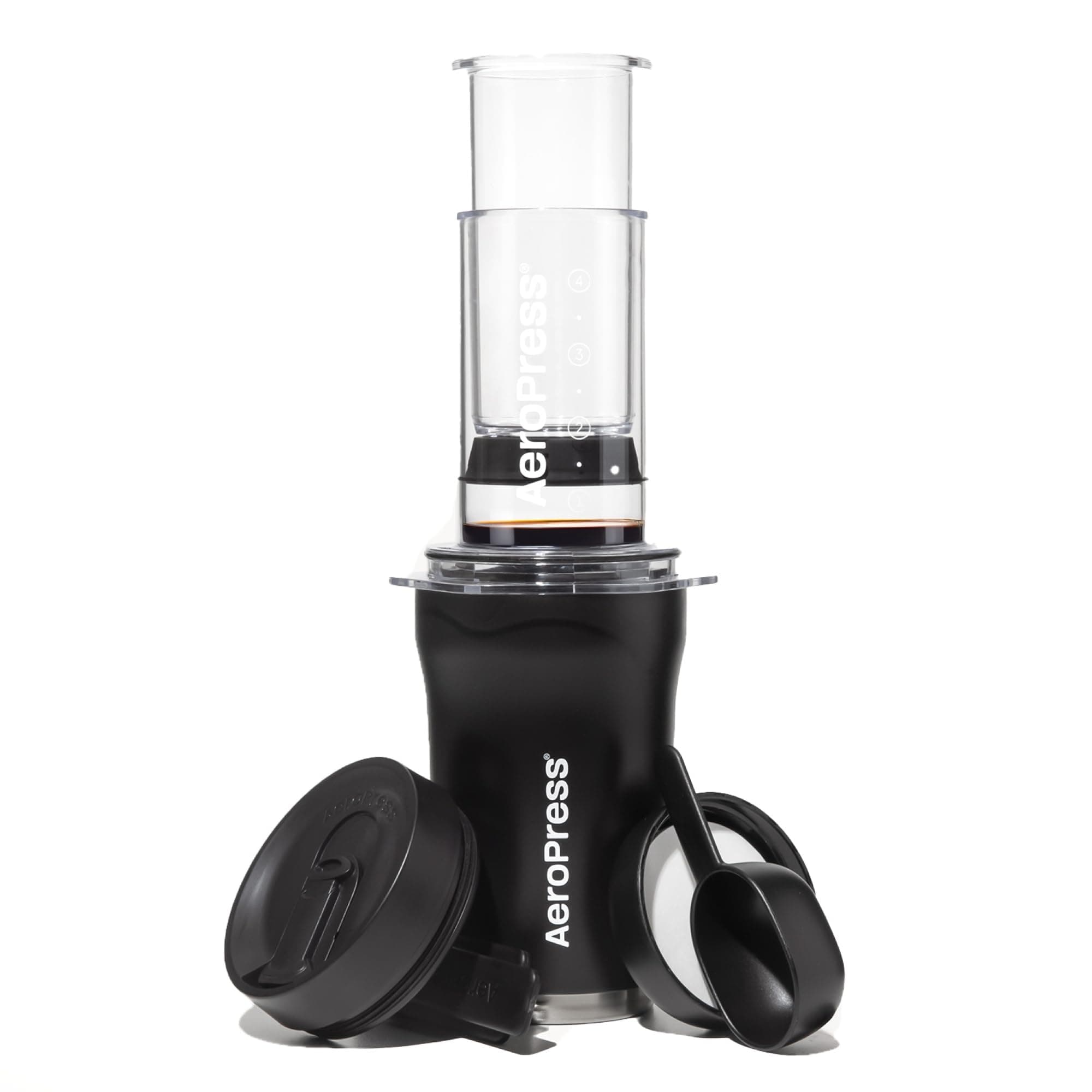AeroPress Go Plus, Small Portable Coffee Maker Kit, Travel, Camping & Office, All-in-One French Press, Pour-Over & Espresso Style Manual Brewer, 2 Min Brew for Less Bitterness, More Flavor, Black