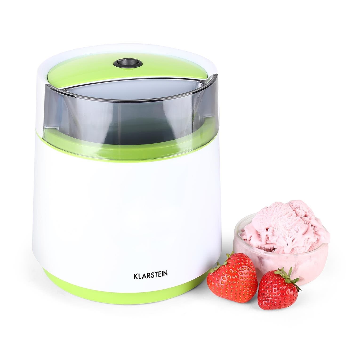Klarstein Bacio Verde Ice Cream Machine Fast & Easy Production with Compact Design and Recipes Included (0.8L, Double-Walled Insulated Containers, Small Footprint) White/Green