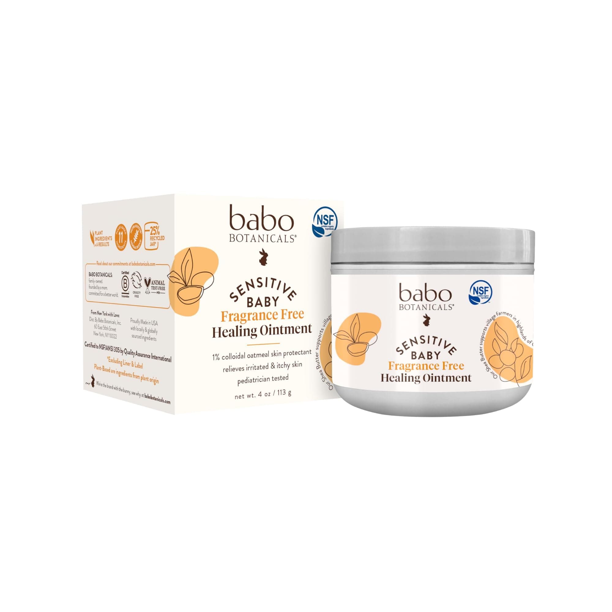 Sensitive Baby Fragrance-Free All Natural Healing Ointment - 99% Organic & 1% Colloidal Oat - Steroid-Free - NSF Certified - For Eczema, Irritated/Itchy Skin - Face, Body, Diaper Area