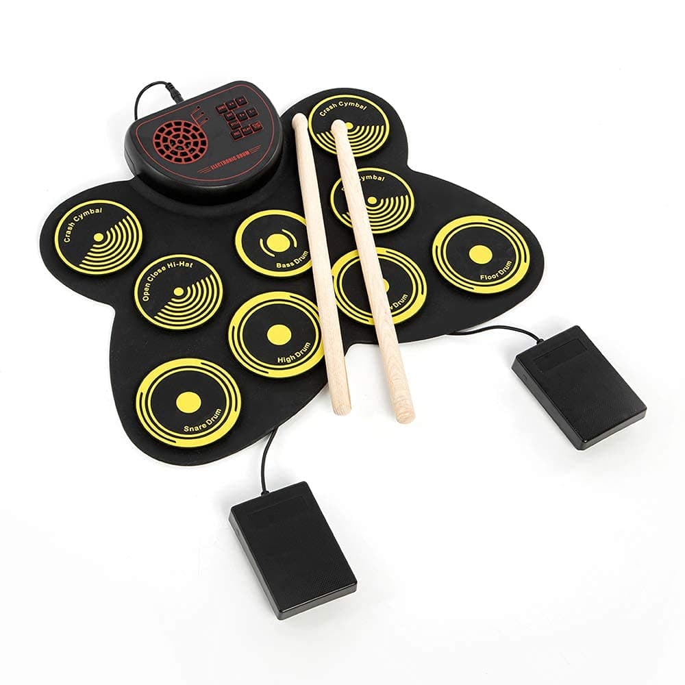 WorldCare® Portable Electronic Drum Set USB Roll Up Drum Pad Kit 9 Drumpads Built-in Speaker with Drumsticks and Foot Pedals Digital Percussion Instruments-CS-A-165963
