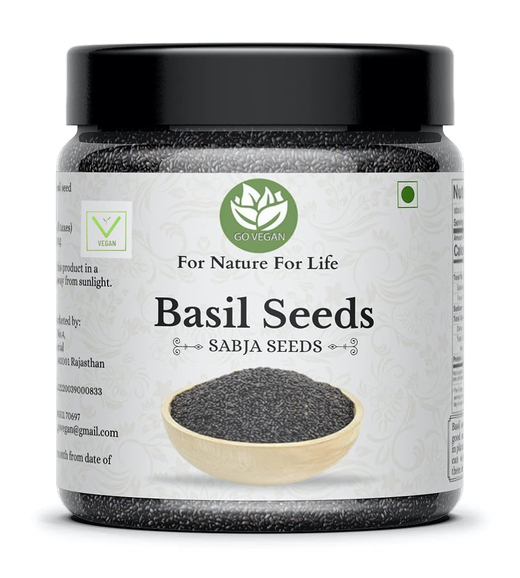 Go Vegan Raw Basil Seeds for weight loss - 300gm | Sabja Seed, Takmuria Seeds 300g (Jar Pack)