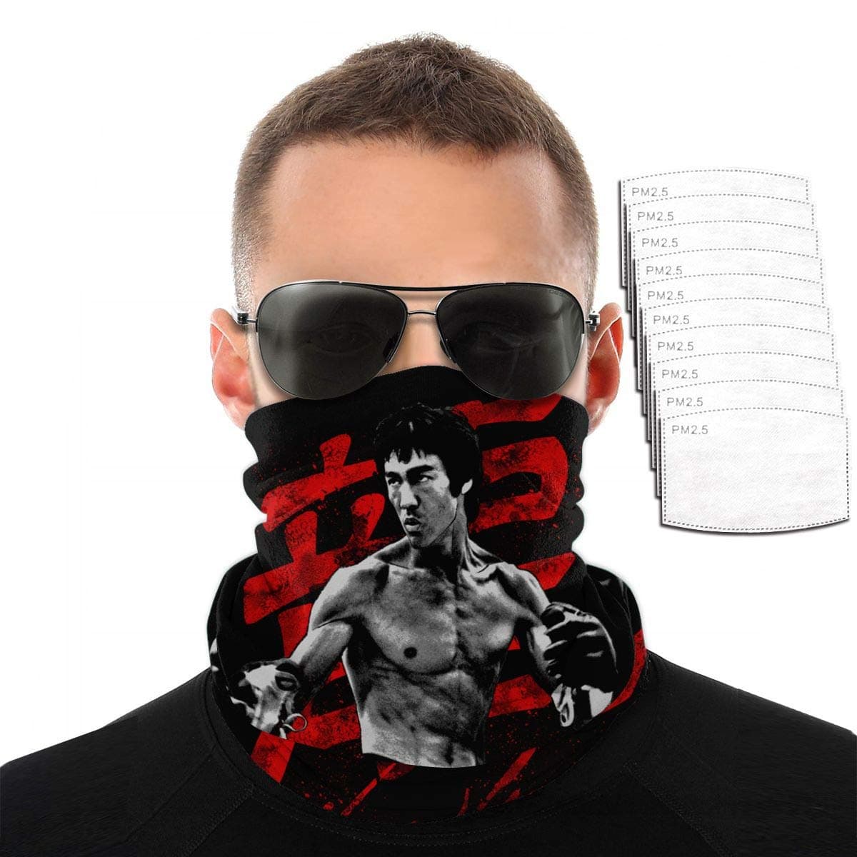 Roupaze Balaclava Face Masks Bruce Lee Scarf Bandanas Neck Gaiter with Filters