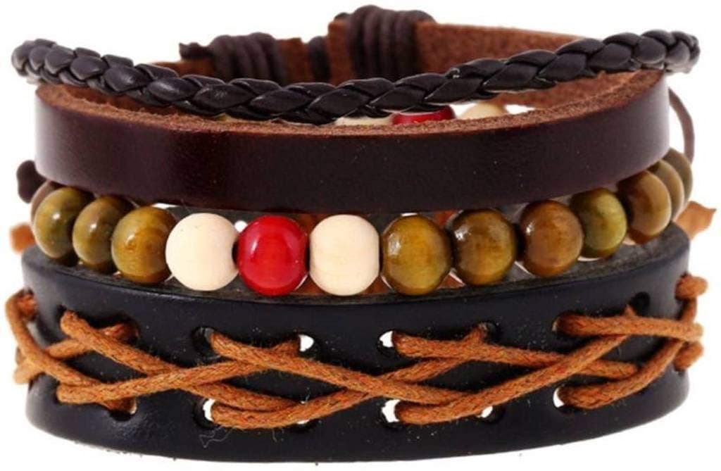 Tinera Trends (Pack of 3) Beads Cross Leather Band Wrist Band