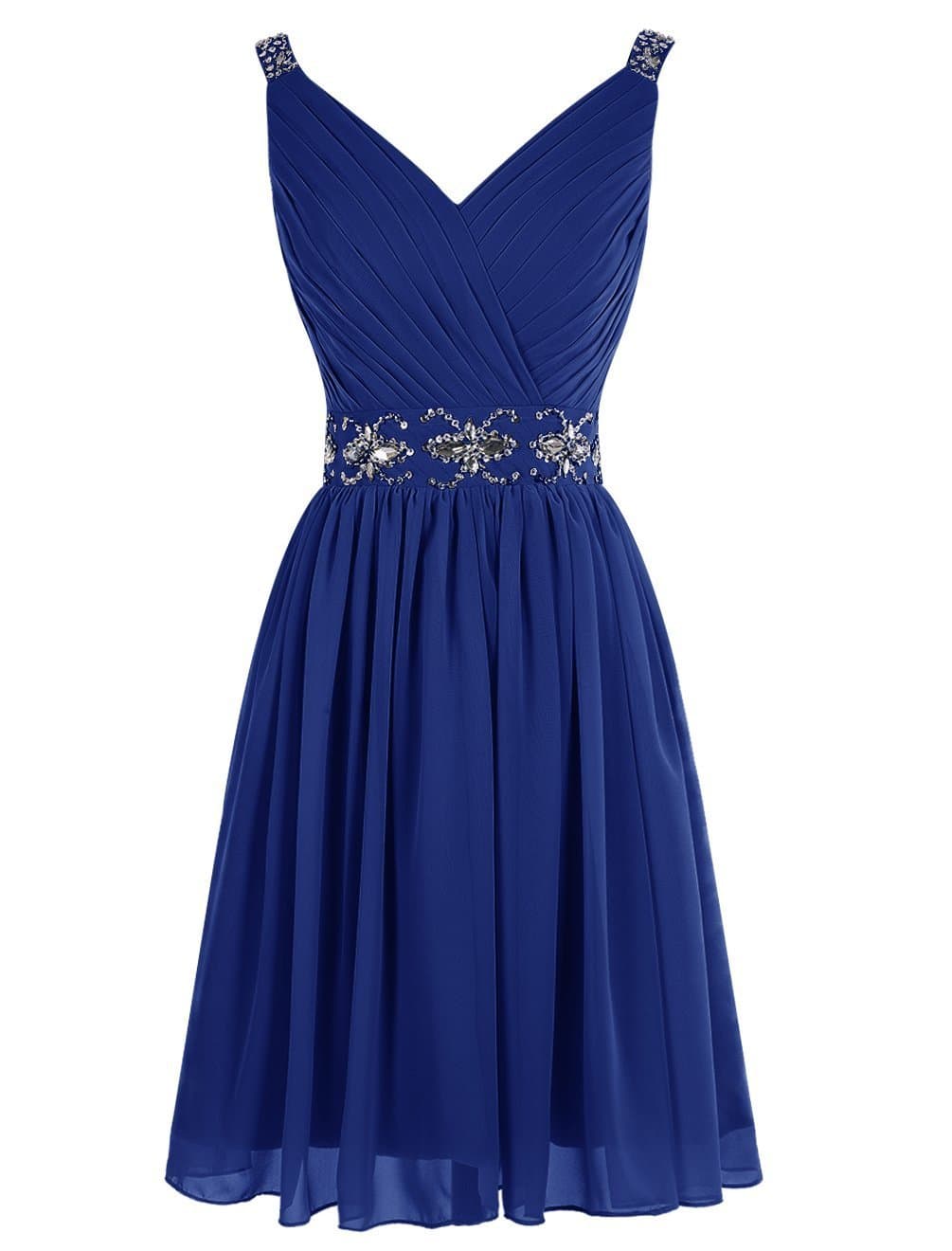 Dressystar Short V-Neck Bridesmaid Dress A-line Homecoming Party Gown Beaded Waist
