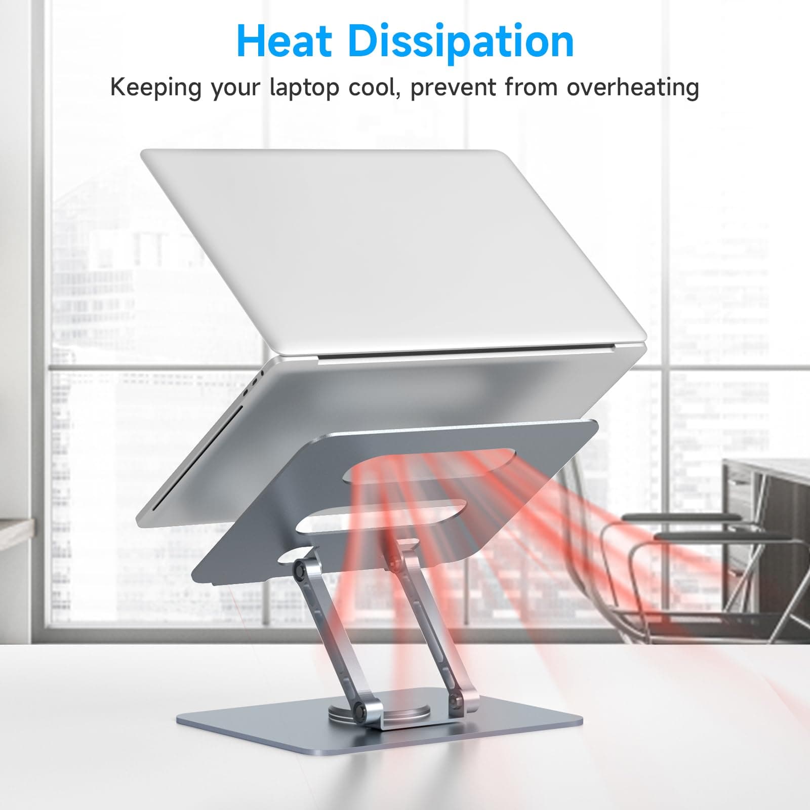 XGKDZJ Adjustable Laptop Stand, Ergonomic, Swivel, Foldable, 360 Rotation, Fits 10-15.6" Laptops, Grey